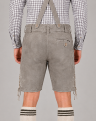Edelweiss Embroidered Men's Bavarian Lederhosen - Grey - Side Lacing - image 6
