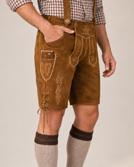 Oak Leaf Embroidered Men's Bavarian Lederhosen - Rustic Brown - Side Lacing - image 6