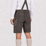 Stag Embroidered Men's Bavarian Lederhosen - Grey - Side Buttons - product image 5