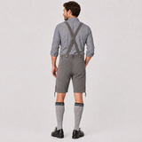 Oak Leaf Embroidered Men's Bavarian Lederhosen - Grey - Side Lacing