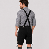 Oak Leaf Embroidered Men's Bavarian Lederhosen - Black - Side Lacing