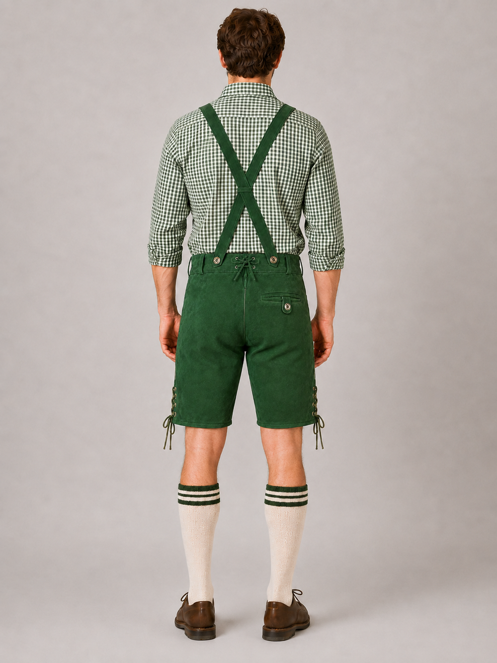 Edelweiss Embroidered Men's Bavarian Lederhosen - Green - Side Lacing - product image 6
