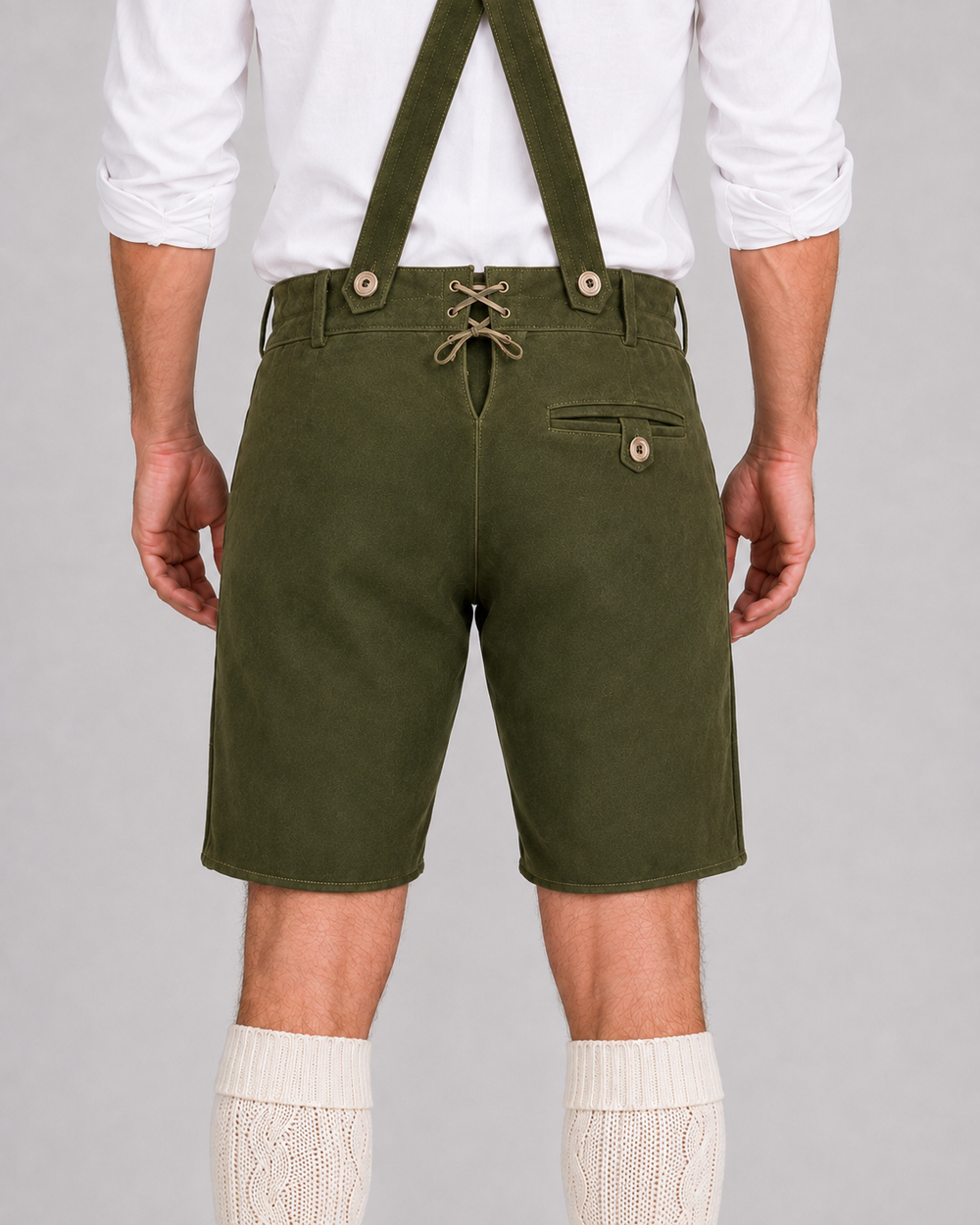 Oak Leaf Embroidered Men's Bavarian Lederhosen - Green - Side Buttons - product image 6