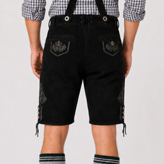 Oak Leaf Embroidered Men's Bavarian Lederhosen - Black - Side Lacing - image 7