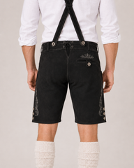 Oak Leaf Embroidered Men's Bavarian Lederhosen - Black - Side Buttons - image 7