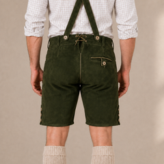 Stag Embroidered Men's Bavarian Lederhosen - Green - Side Buttons - image 7