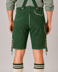 Edelweiss Embroidered Men's Bavarian Lederhosen - Green - Side Lacing - image 7