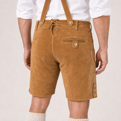 Stag Embroidered Men's Bavarian Lederhosen - Tan/Beige - Side Buttons - image 7