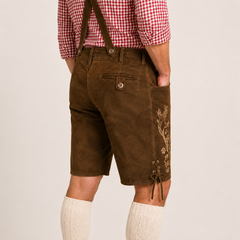 Stag Embroidered Men's Bavarian Lederhosen - Rustic Brown - Side Lacing - image 8