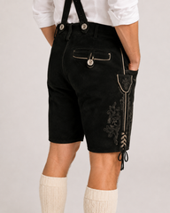 Stag Embroidered Men's Bavarian Lederhosen - Black - Side Lacing - image 8