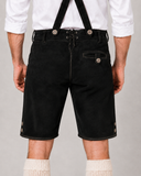 Edelweiss Embroidered Men's Bavarian Lederhosen - Black - Side Buttons