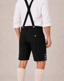 Oak Leaf Embroidered Men's Bavarian Lederhosen - Black - Side Buttons
