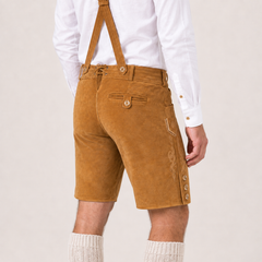 Stag Embroidered Men's Bavarian Lederhosen - Tan/Beige - Side Buttons - image 8
