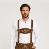 Men's Brown Bavarian Lederhosen Suspenders – Edelweiss Embroidered Trachten Braces