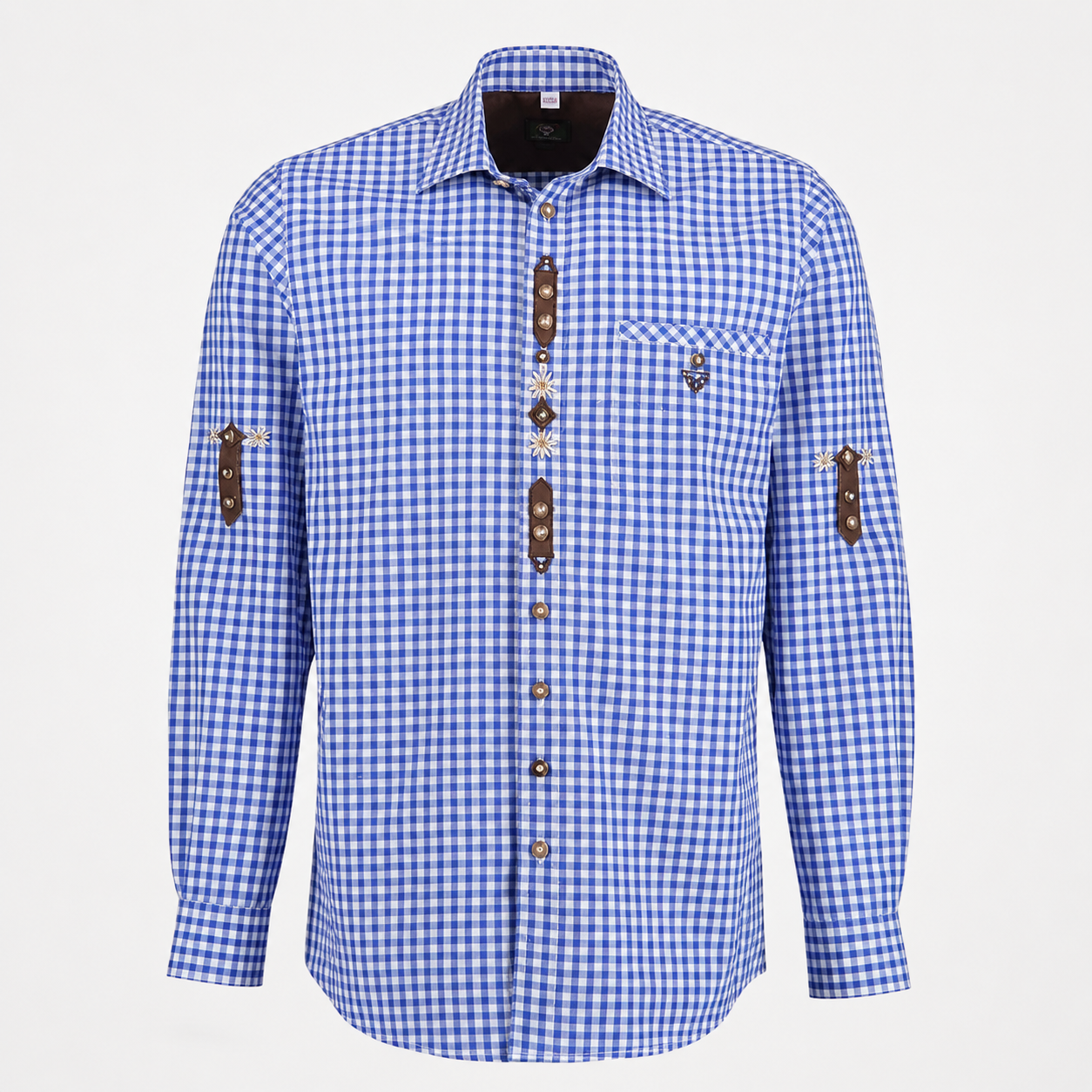 Men's Blue & White Checkered Bavarian Oktoberfest Shirt - Roll-Up Sleeve - image 1