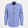 Men's Blue & White Checkered Bavarian Oktoberfest Shirt - Roll-Up Sleeve