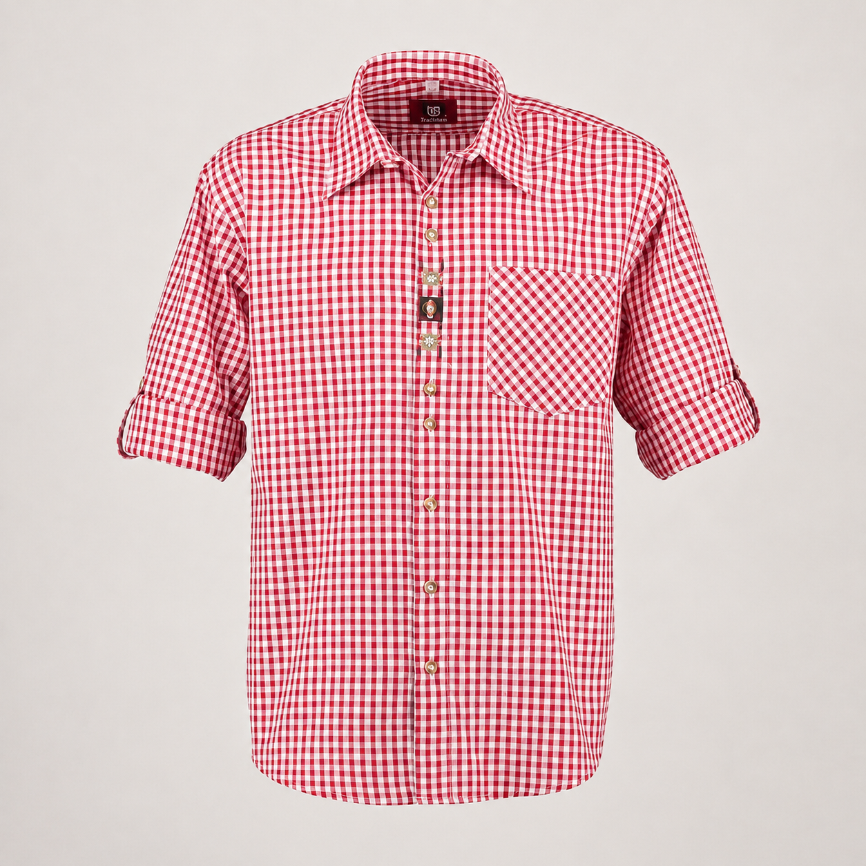 Men's Red & White Checkered Bavarian Oktoberfest Shirt - Roll-Up Sleeve - image 1