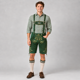 Edelweiss Embroidered Men's Bavarian Lederhosen - Green - Side Lacing