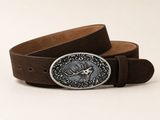 Men's Dark Brown Suede Bavarian Lederhosen Belt - Alpine Stag Crest Buckle - product image 1