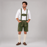 Oak Leaf Embroidered Men's Bavarian Lederhosen - Green - Side Buttons