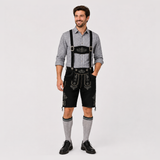 Oak Leaf Embroidered Men's Bavarian Lederhosen - Black - Side Lacing