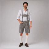 Stag Embroidered Men's Bavarian Lederhosen - Grey - Side Lacing
