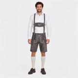 Stag Embroidered Men's Bavarian Lederhosen - Grey - Side Buttons