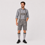 Oak Leaf Embroidered Men's Bavarian Lederhosen - Grey - Side Lacing