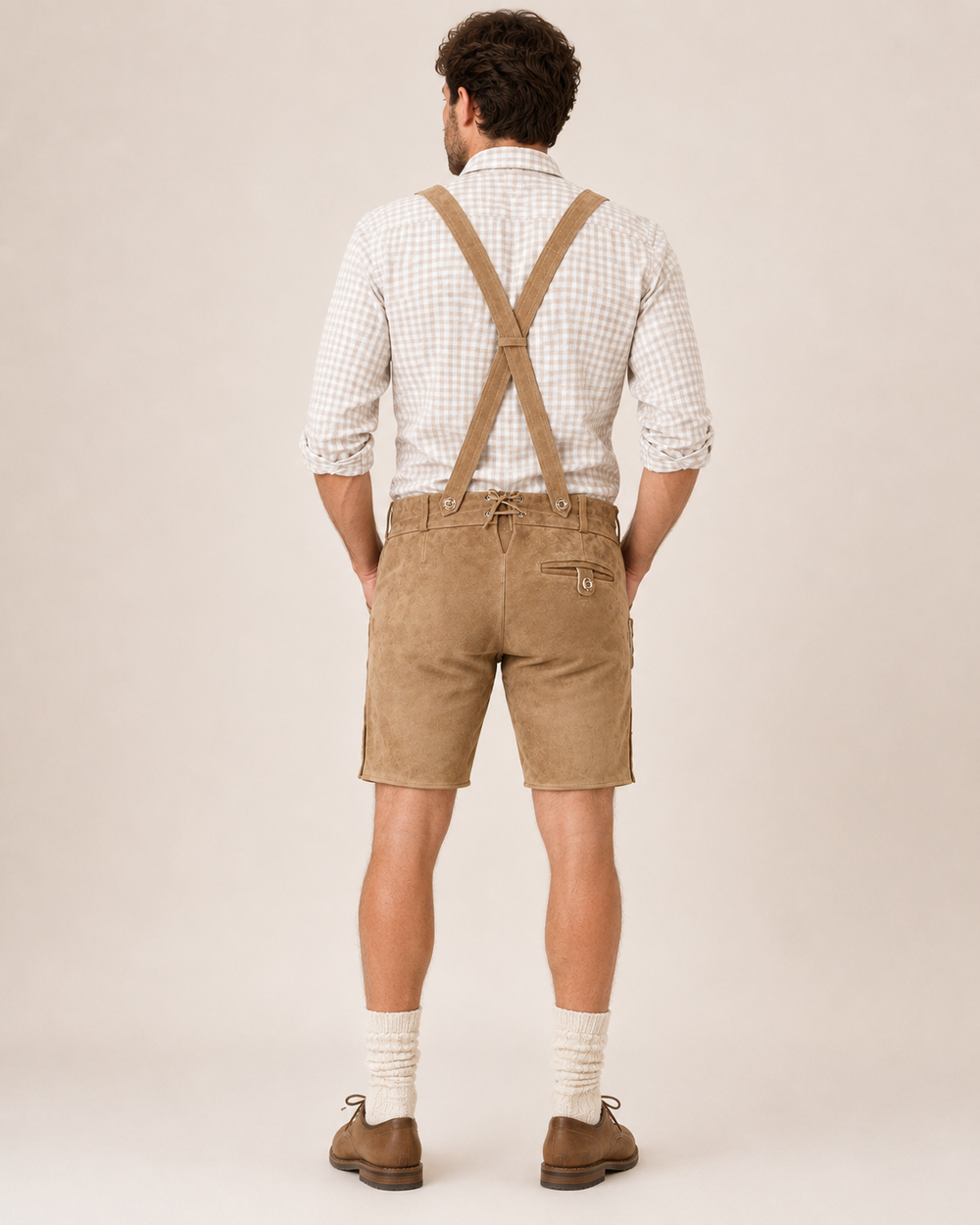 Edelweiss Embroidered Men's Bavarian Lederhosen - Tan/Beige - Side Buttons - image 2