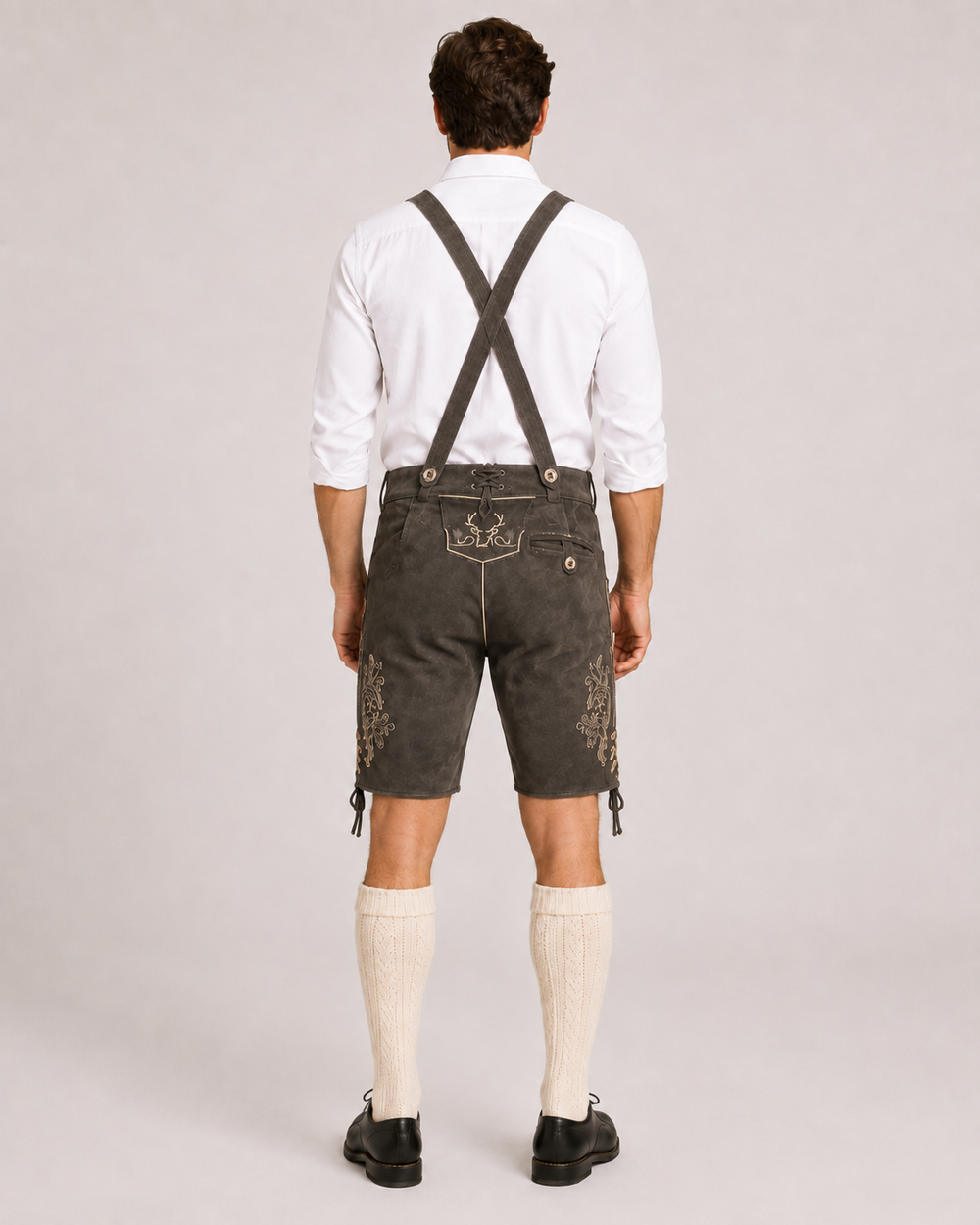 Stag Embroidered Men's Bavarian Lederhosen - Grey - Side Lacing - image 2