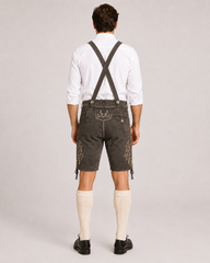 Stag Embroidered Men's Bavarian Lederhosen - Grey - Side Lacing - image 2