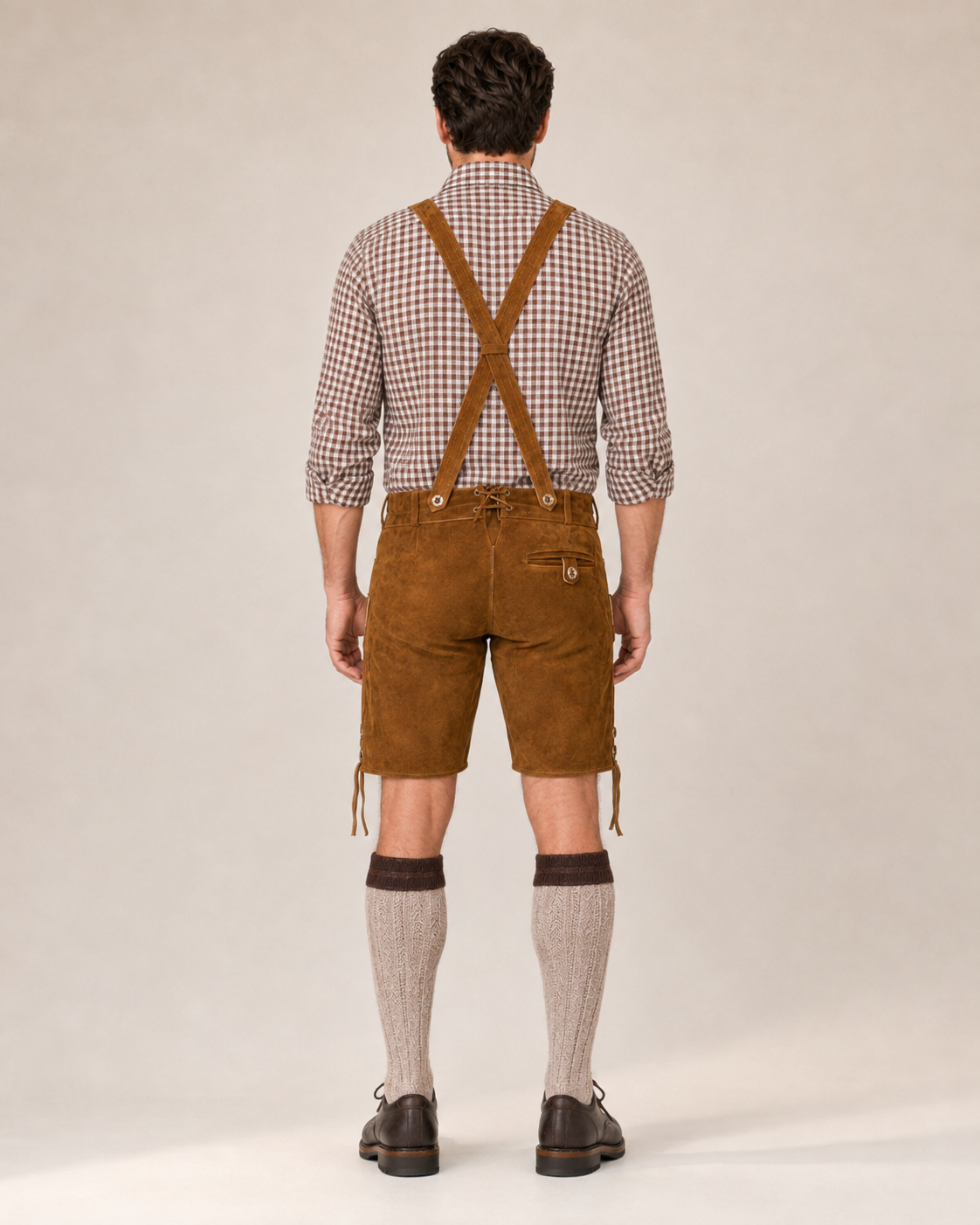Oak Leaf Embroidered Men's Bavarian Lederhosen - Rustic Brown - Side Lacing - image 2