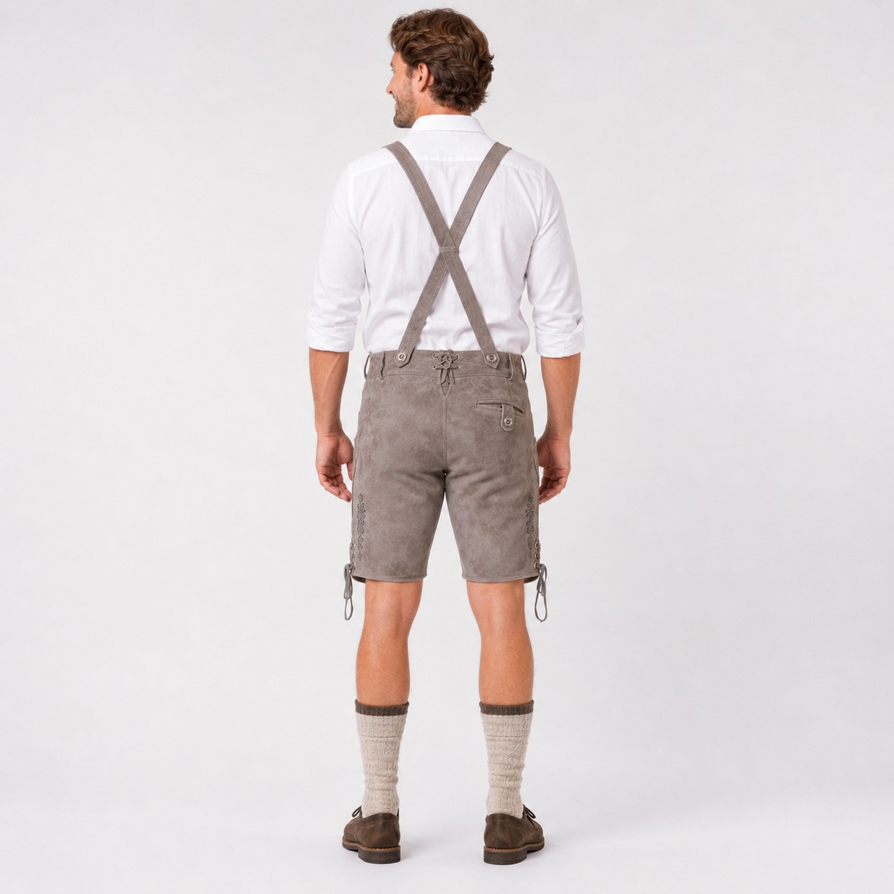 Oak Leaf Embroidered Men's Bavarian Lederhosen - Grey - Side Lacing - image 2