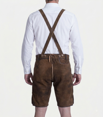 Stag Embroidered Men's Bavarian Lederhosen - Rustic Brown - Side Buttons - image 2