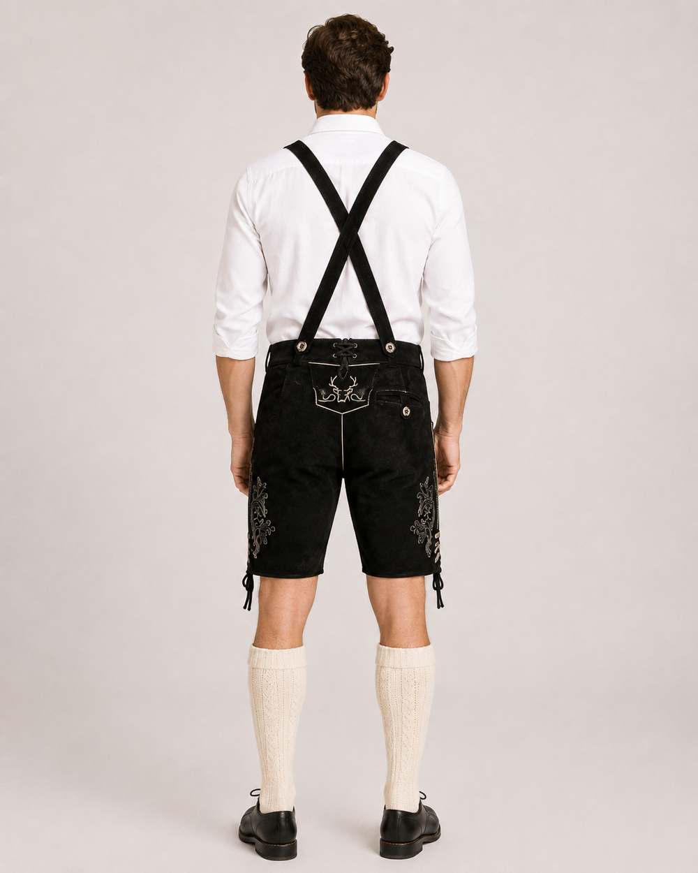 Stag Embroidered Men's Bavarian Lederhosen - Black - Side Lacing - image 2