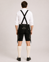 Stag Embroidered Men's Bavarian Lederhosen - Black - Side Lacing - image 2