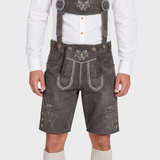 Stag Embroidered Men's Bavarian Lederhosen - Grey - Side Buttons - product image 2