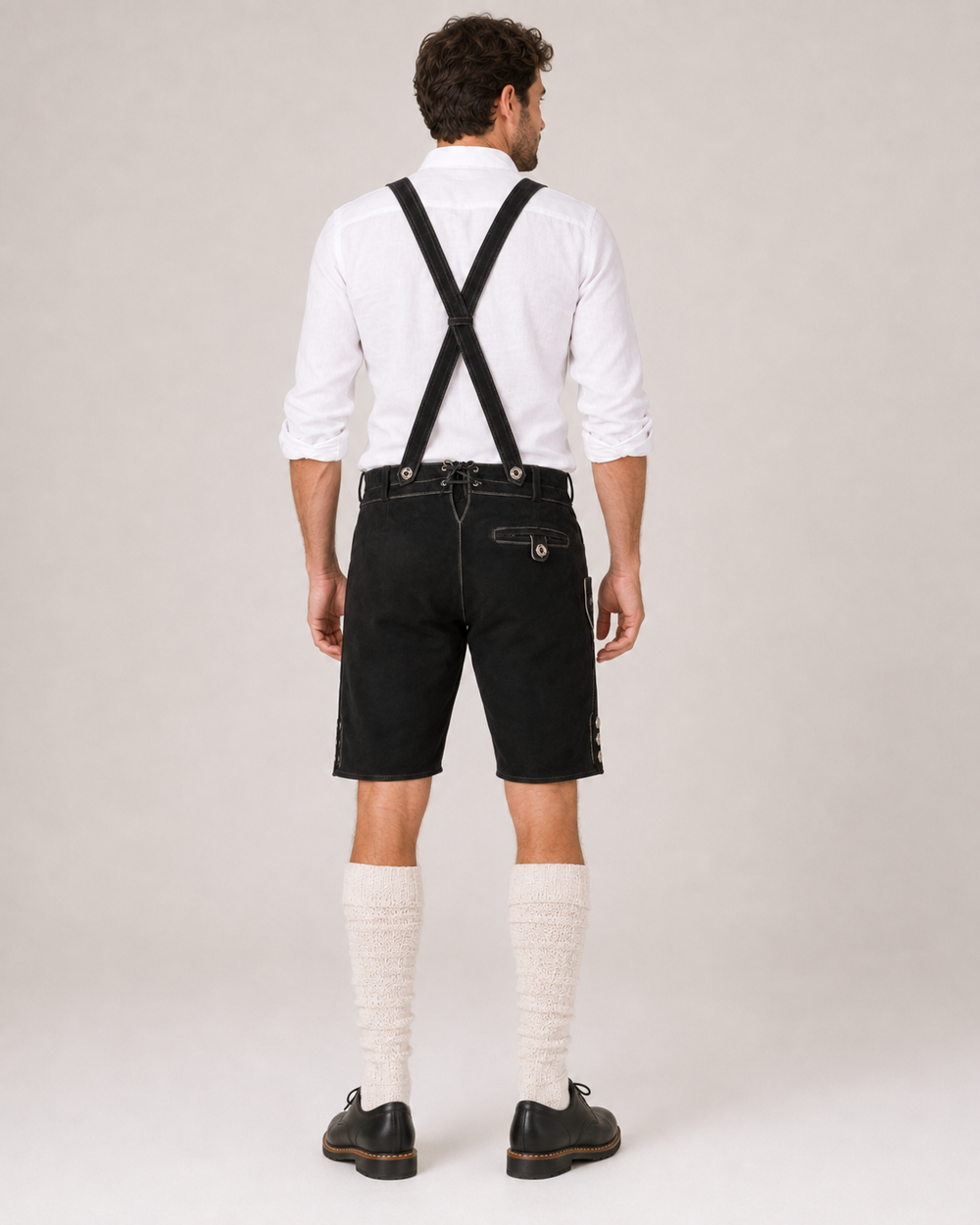 Oak Leaf Embroidered Men's Bavarian Lederhosen - Black - Side Buttons - image 2