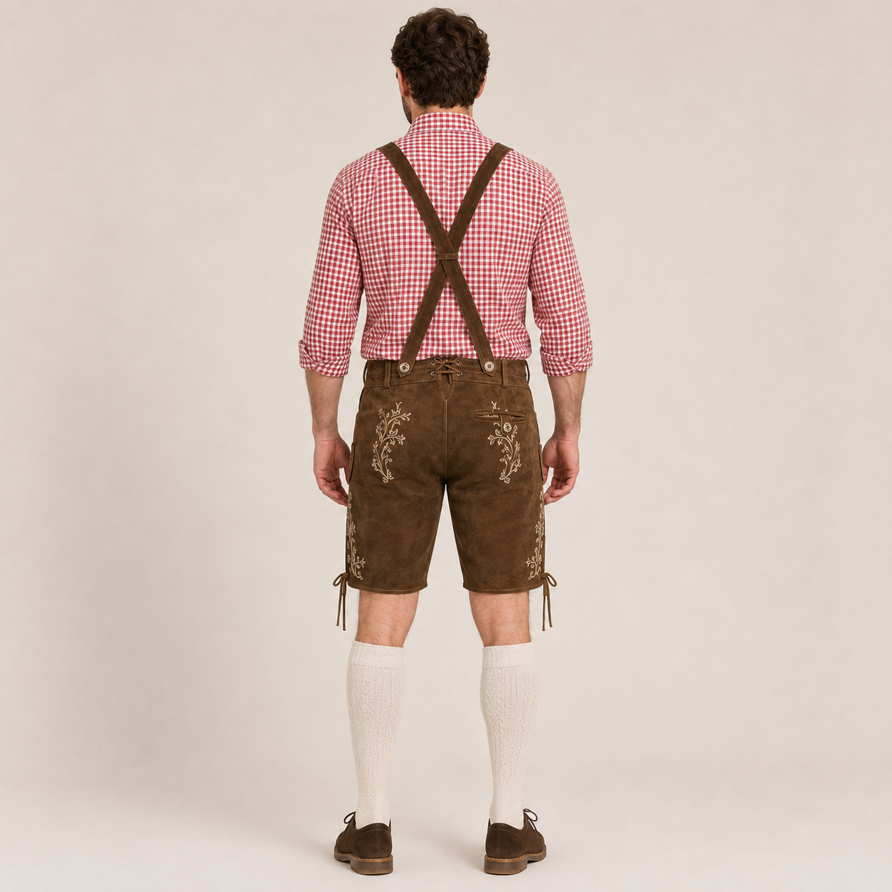 Stag Embroidered Men's Bavarian Lederhosen - Rustic Brown - Side Lacing - image 2