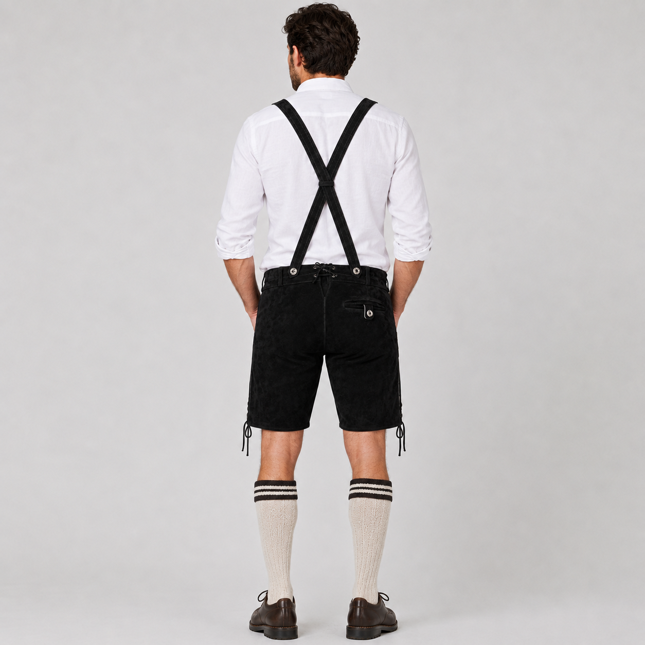 Edelweiss Embroidered Men's Bavarian Lederhosen - Black - Side Lacing - image 2