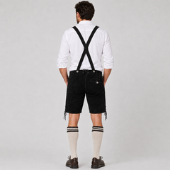 Edelweiss Embroidered Men's Bavarian Lederhosen - Black - Side Lacing - image 2