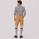 Oak Leaf Embroidered Men's Bavarian Lederhosen - Tan/Beige - Side Lacing