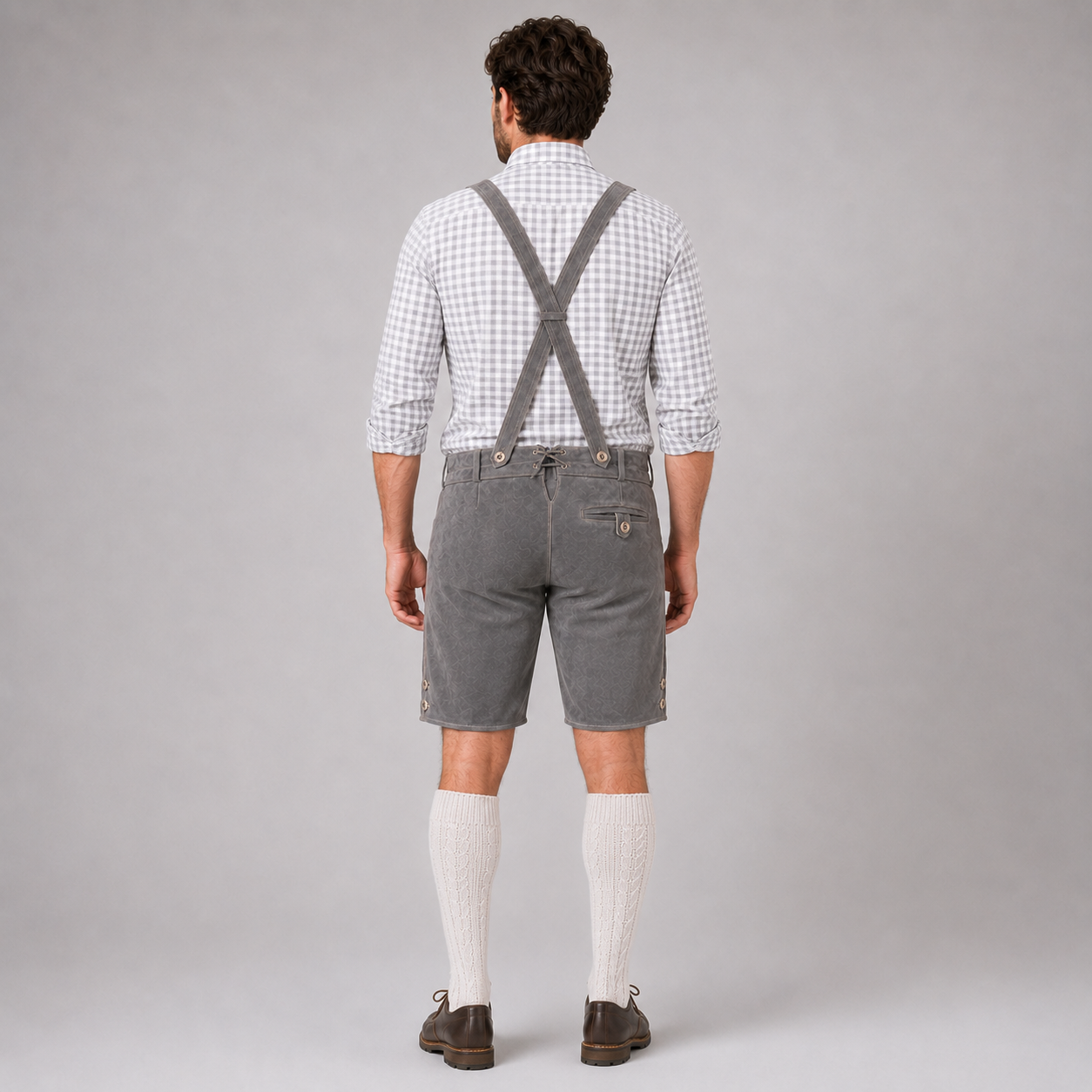 Stag Embroidered Men's Bavarian Lederhosen - Grey - Side Lacing - product image 2
