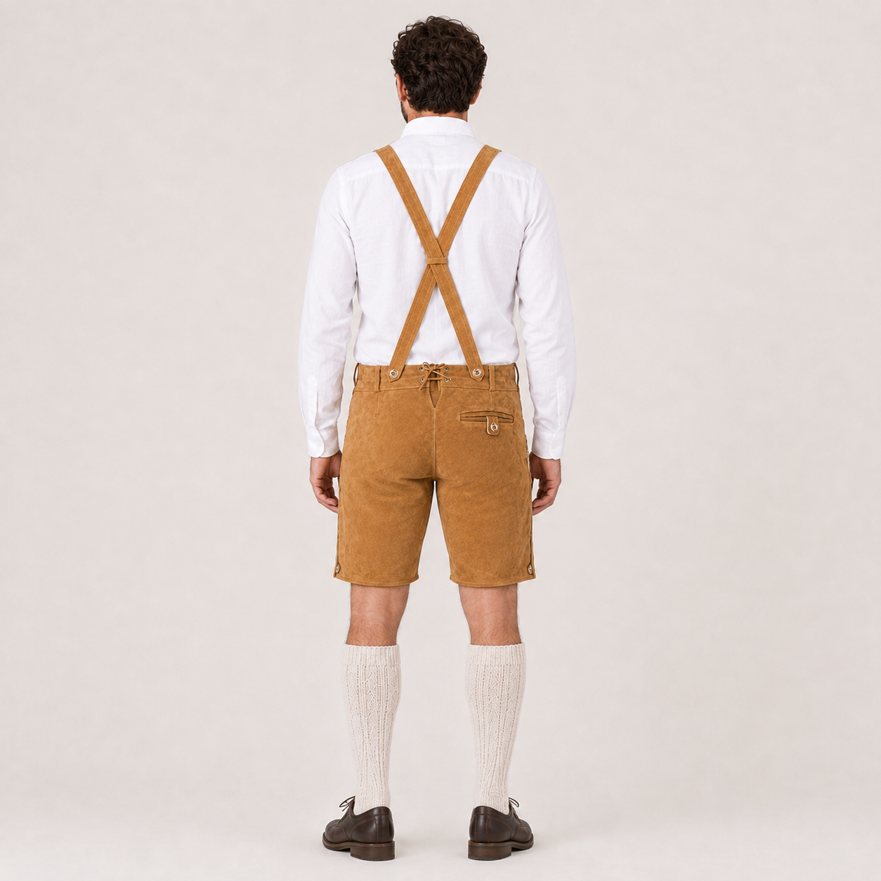 Stag Embroidered Men's Bavarian Lederhosen - Tan/Beige - Side Buttons - image 2