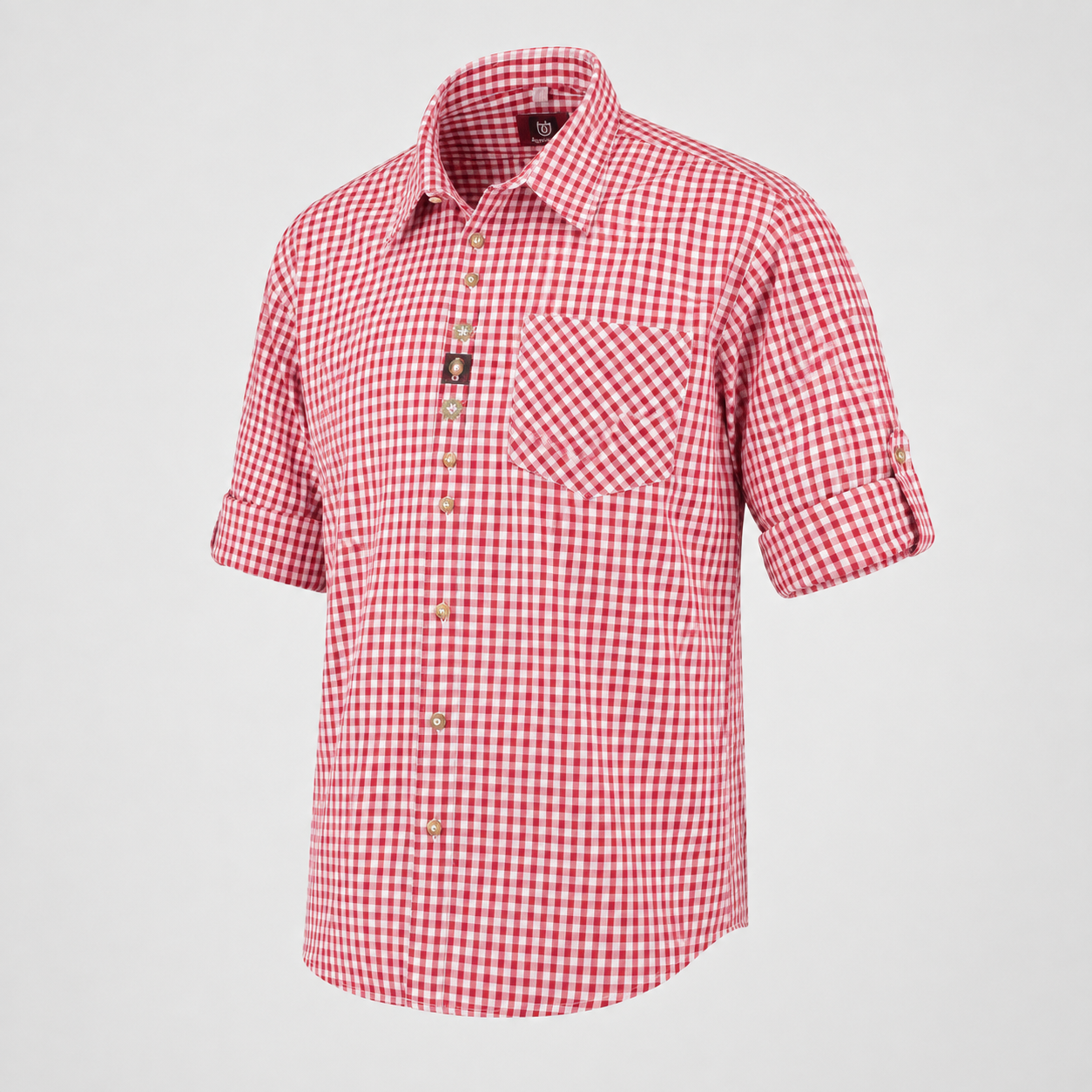 Men's Red & White Checkered Bavarian Oktoberfest Shirt - Roll-Up Sleeve - image 2