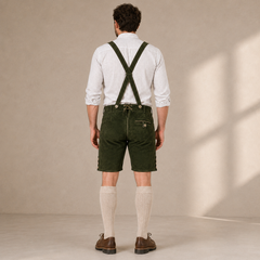 Stag Embroidered Men's Bavarian Lederhosen - Green - Side Buttons - image 2