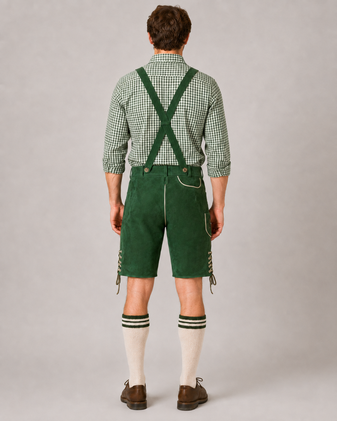 Edelweiss Embroidered Men's Bavarian Lederhosen - Green - Side Lacing - image 2
