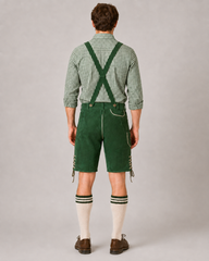 Edelweiss Embroidered Men's Bavarian Lederhosen - Green - Side Lacing - image 2