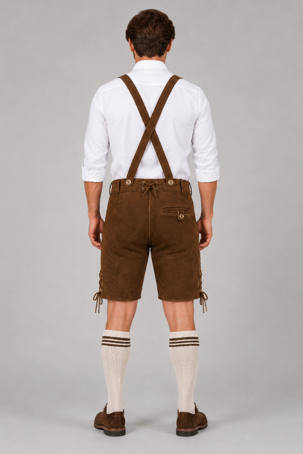 Edelweiss Embroidered Men's Bavarian Lederhosen - Rustic Brown - Side Lacing - product image 2