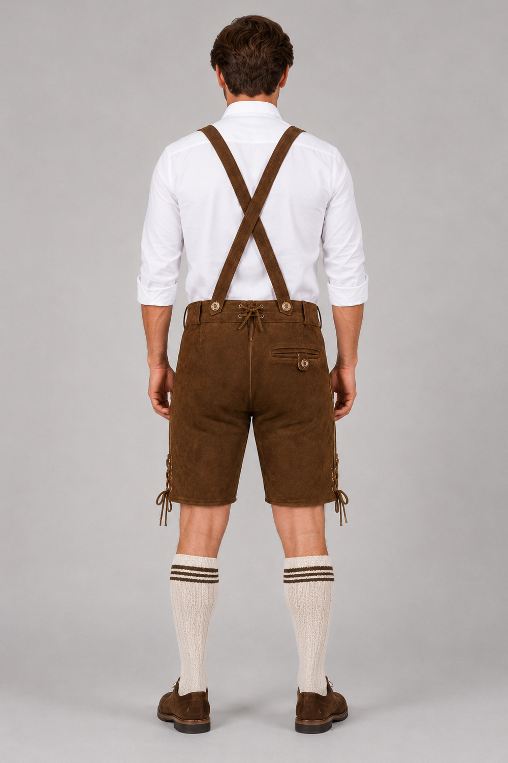 Edelweiss Embroidered Men's Bavarian Lederhosen - Rustic Brown - Side Lacing - product image 2